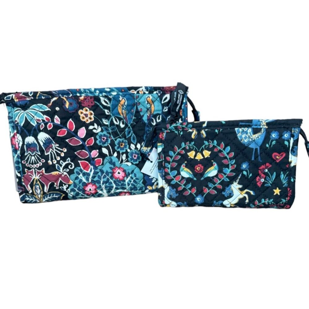 (2) Vera Bradley Make-Up Bag Set - Enchanted - Mini Trapeze  + Trapeze